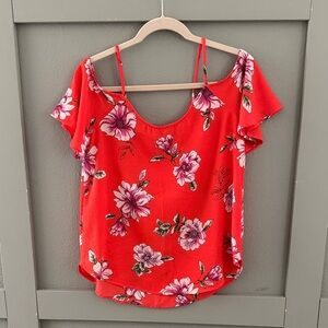 Kaileigh Orange Strapy Top with Tropical Flowers - Medium